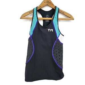 New TYR Competitor Tri Tank Womens S Black Turquoise Purple Triathlon Top